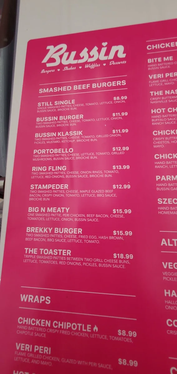 Menu, BUSSIN BURGER