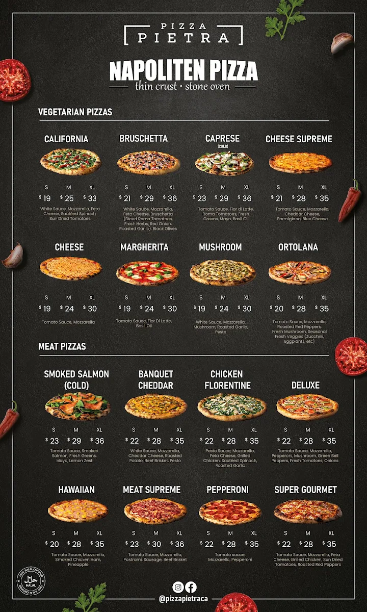 Menu, PIZZA PIETRA