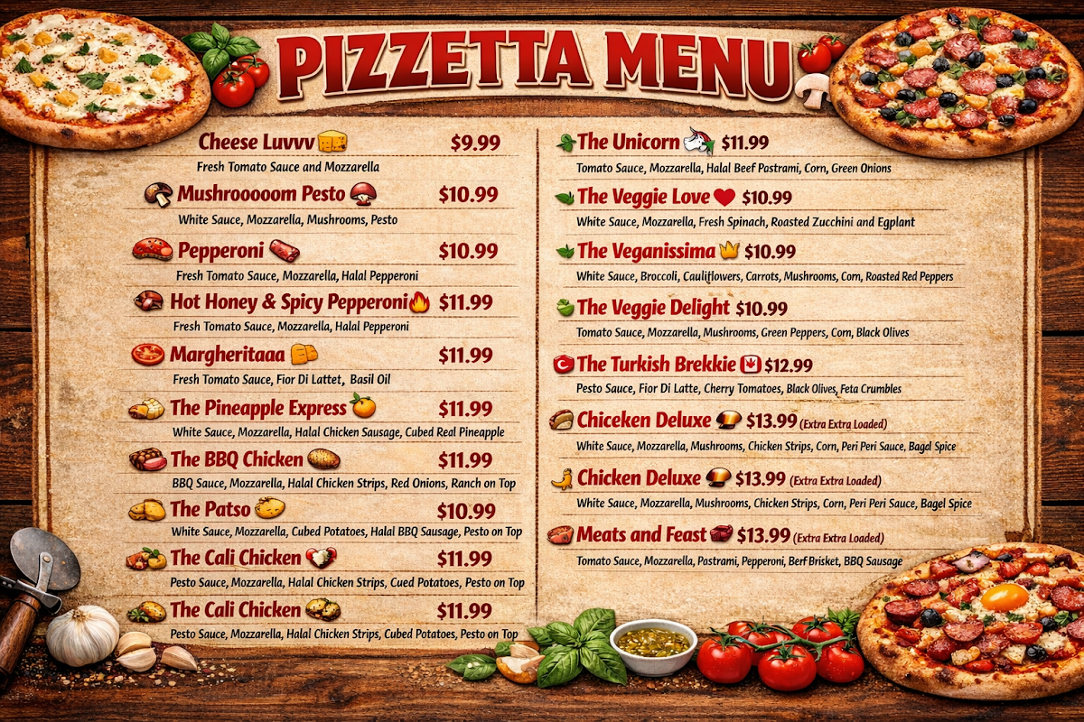 Menu, PIZZA PIETRA