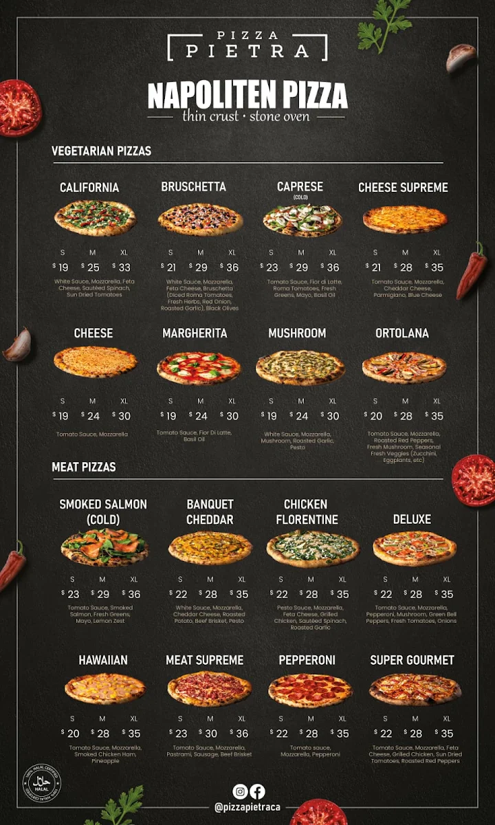 Menu, PIZZA PIETRA