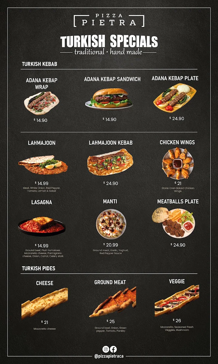 Menu, PIZZA PIETRA