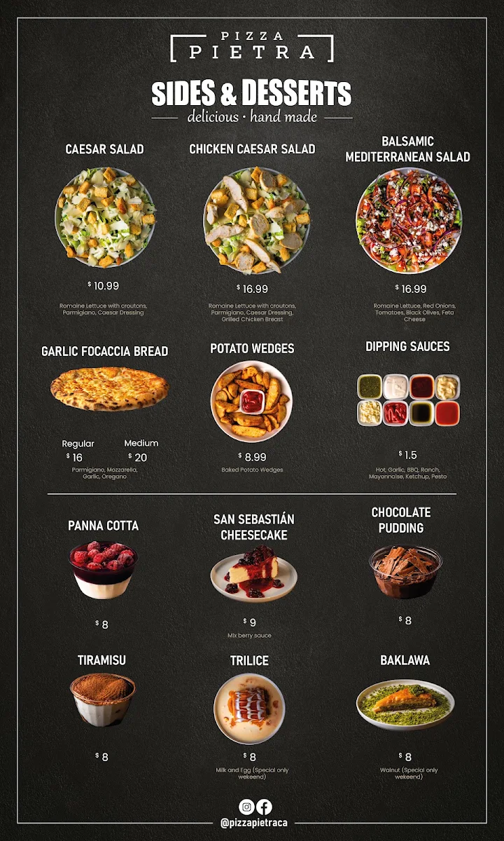 Menu, PIZZA PIETRA