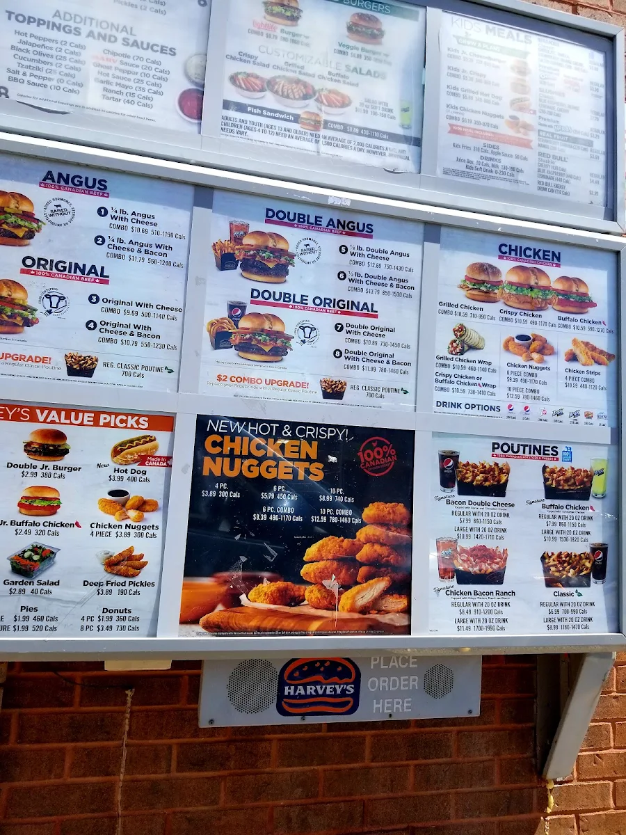 Menu, Harvey's