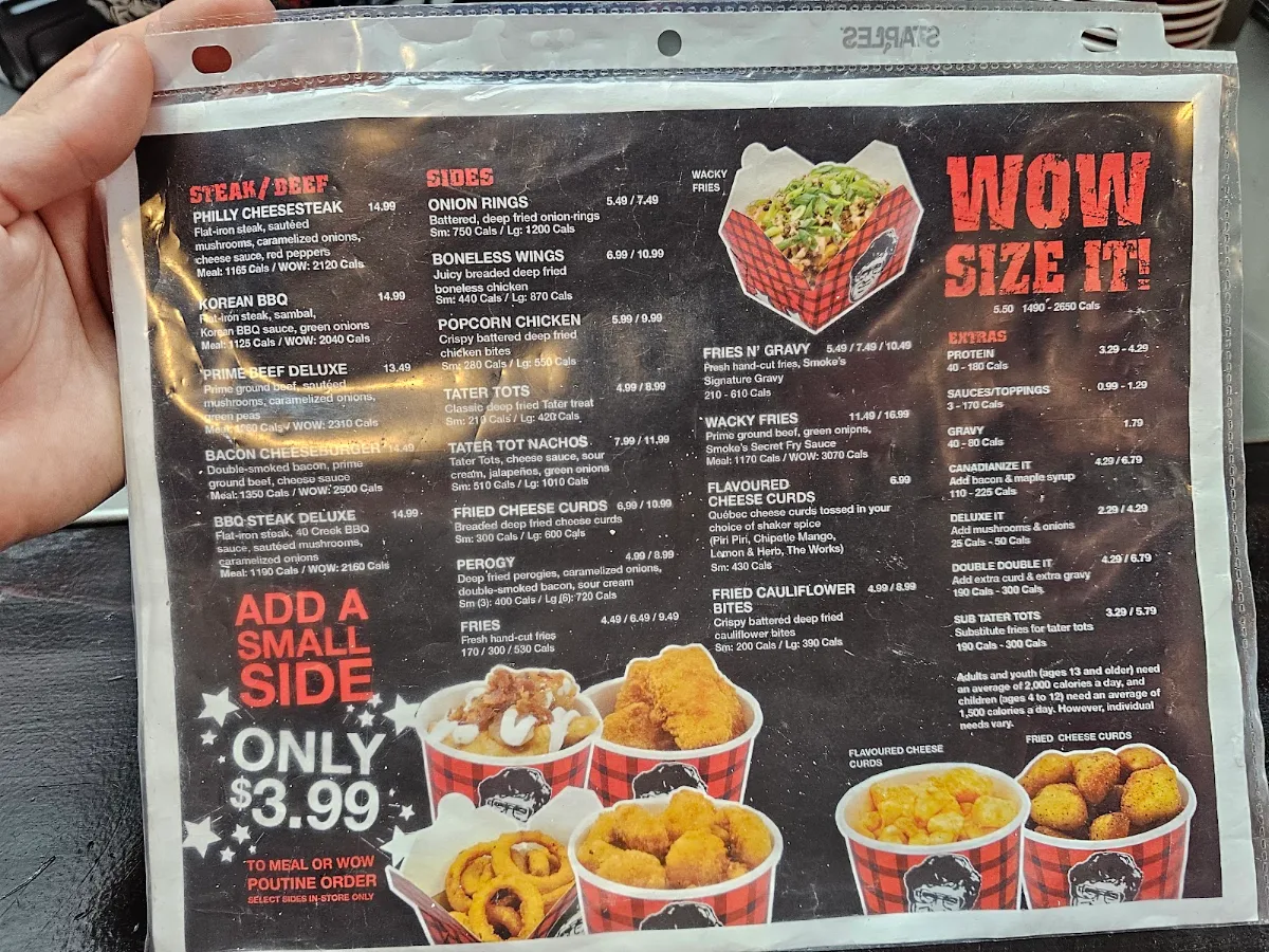 Menu, Smoke's Poutinerie Windsor