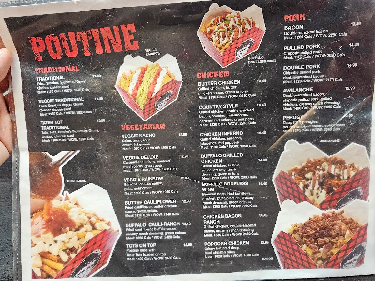 Menu, Smoke's Poutinerie Windsor
