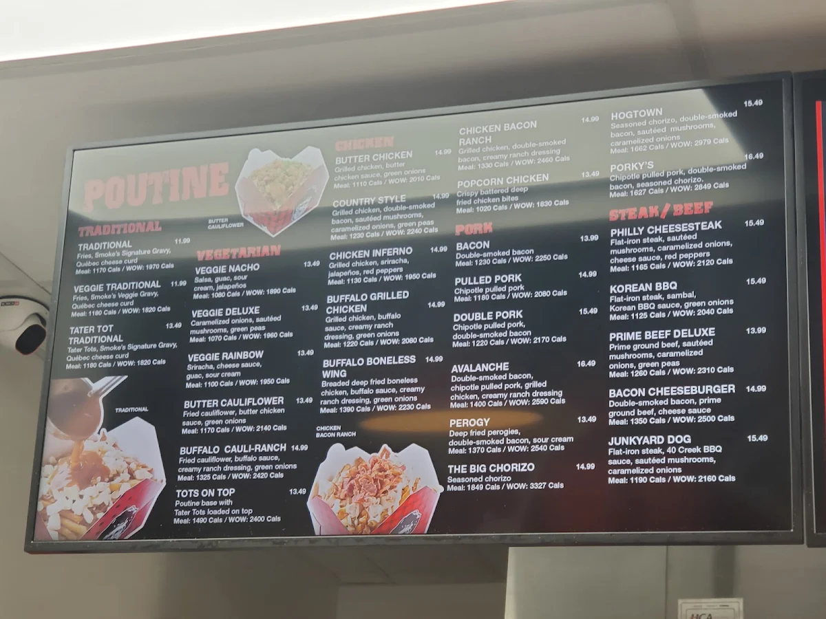 Menu, Smoke's Poutinerie Windsor