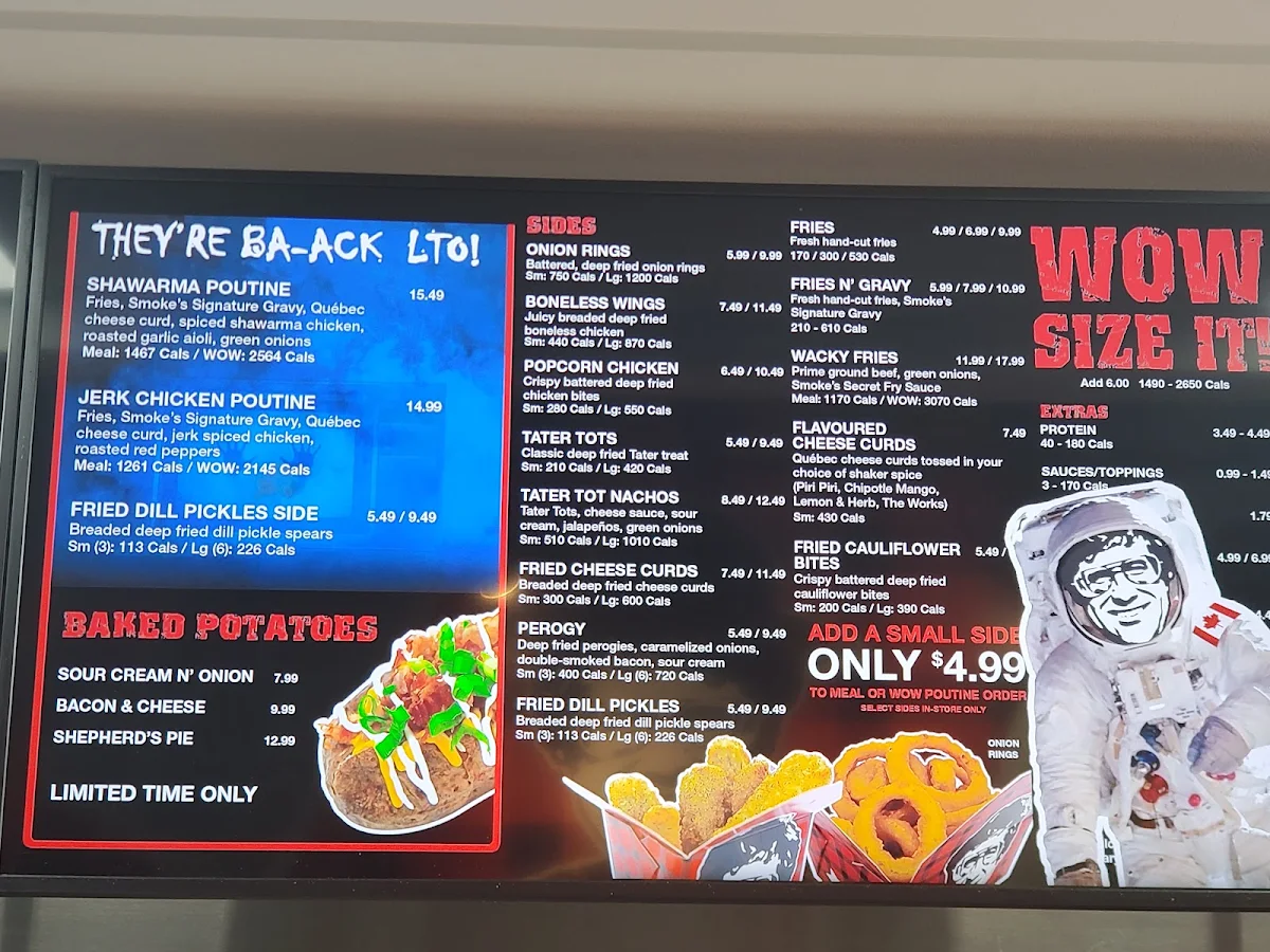 Menu, Smoke's Poutinerie Windsor