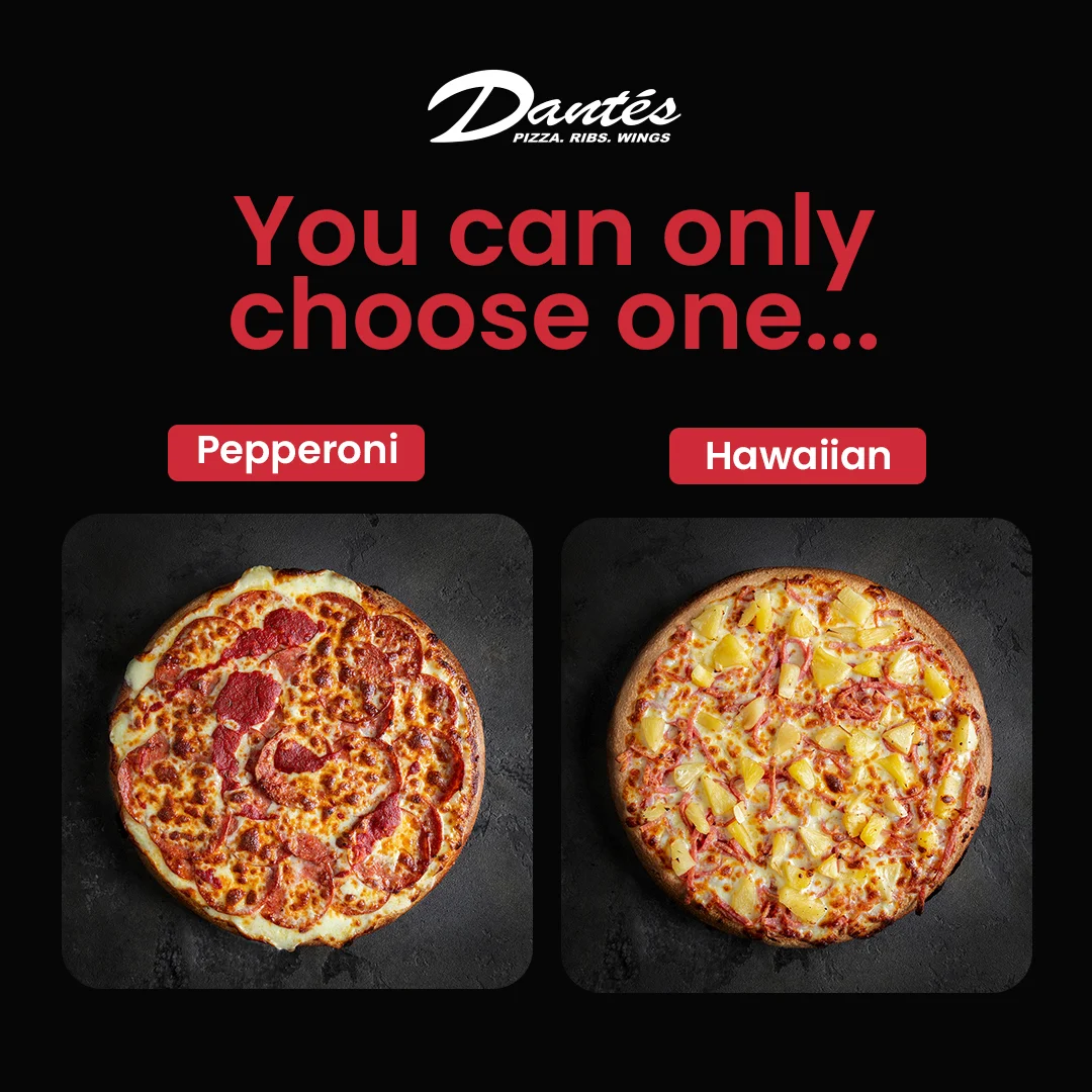Menu, Dante's Pizza