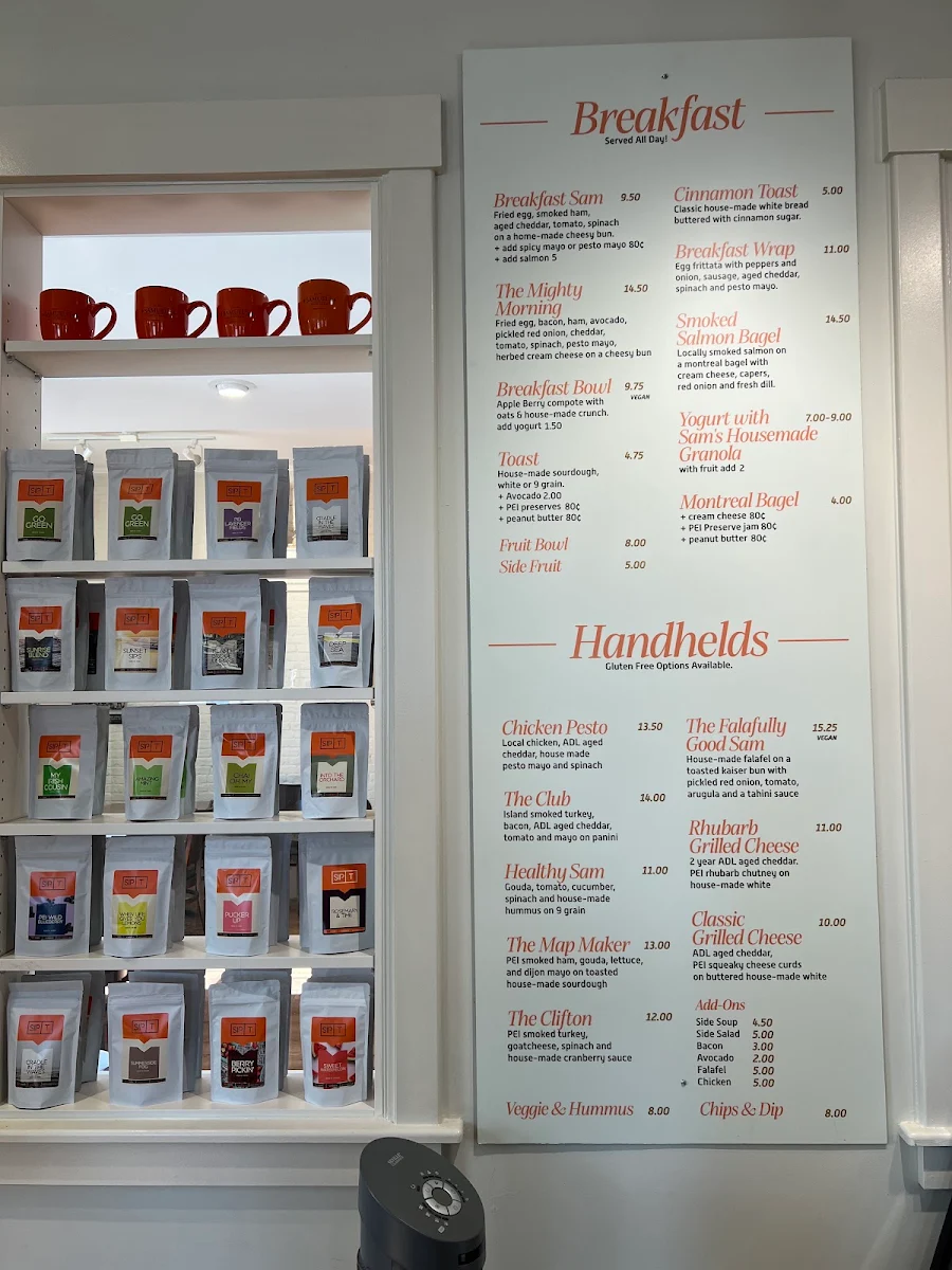 Menu, Samuel's Coffee House