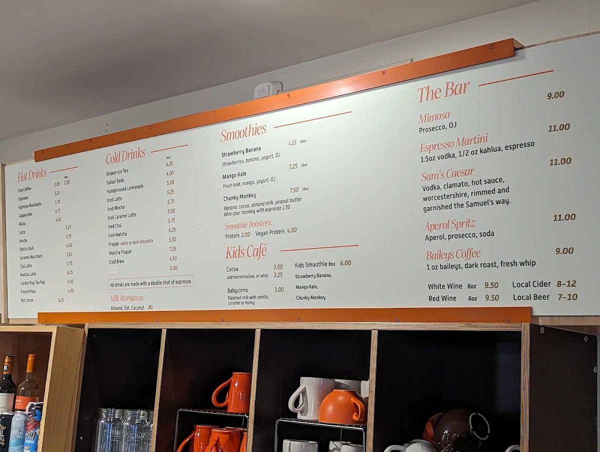 Menu, Samuel's Coffee House