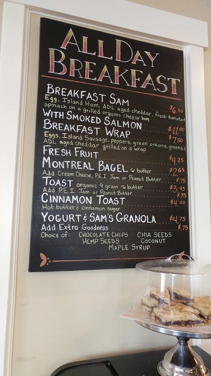Menu, Samuel's Coffee House