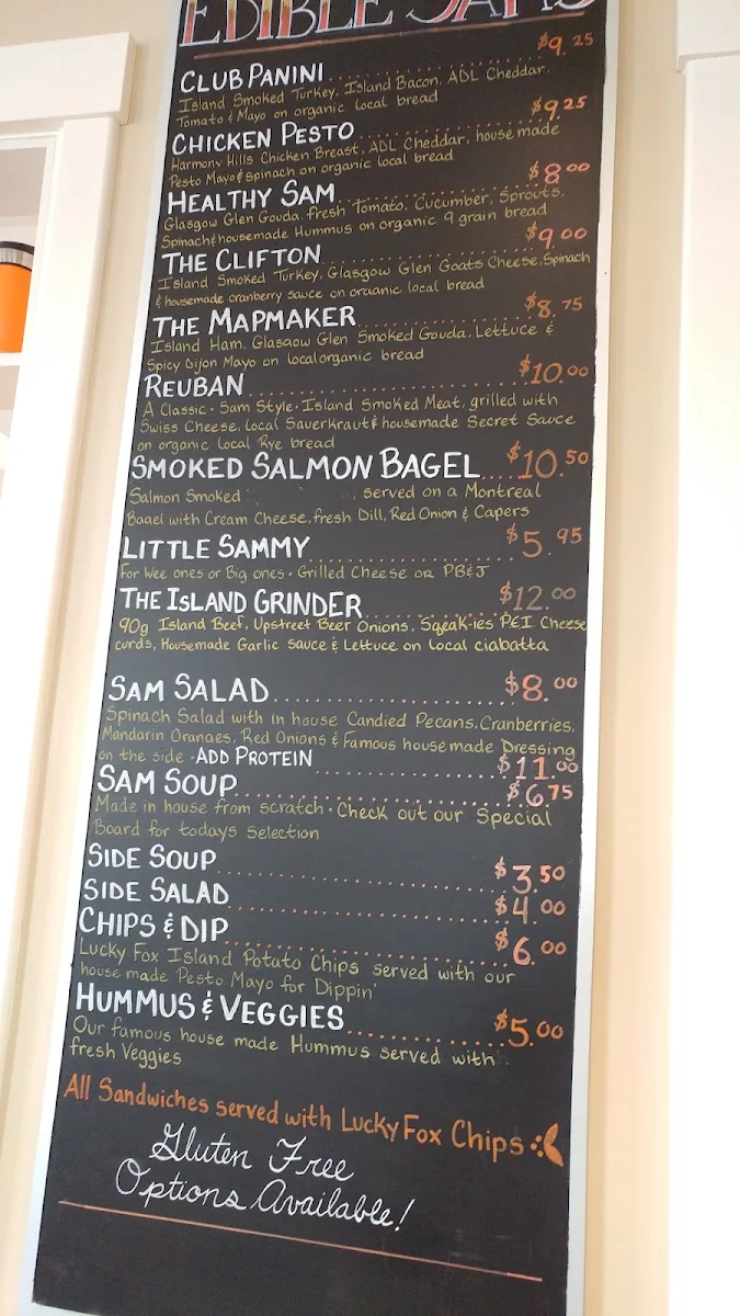 Menu, Samuel's Coffee House