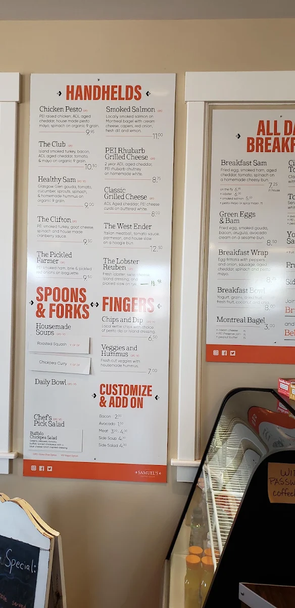 Menu, Samuel's Coffee House