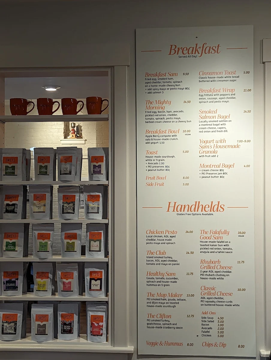 Menu, Samuel's Coffee House