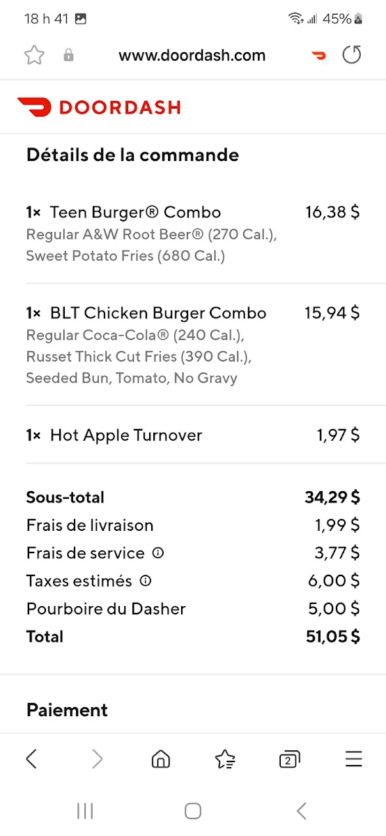 Menu, A&W Canada