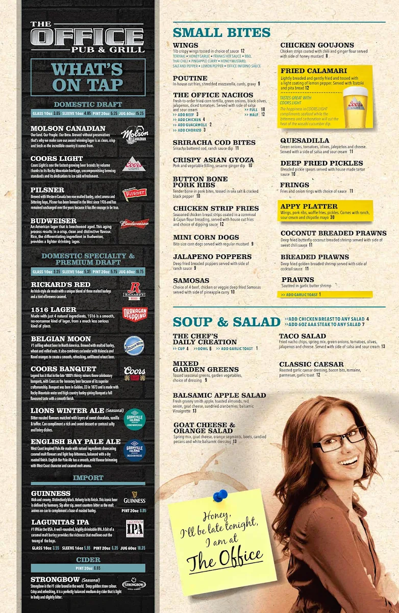 Menu, The Office Pub & Grill