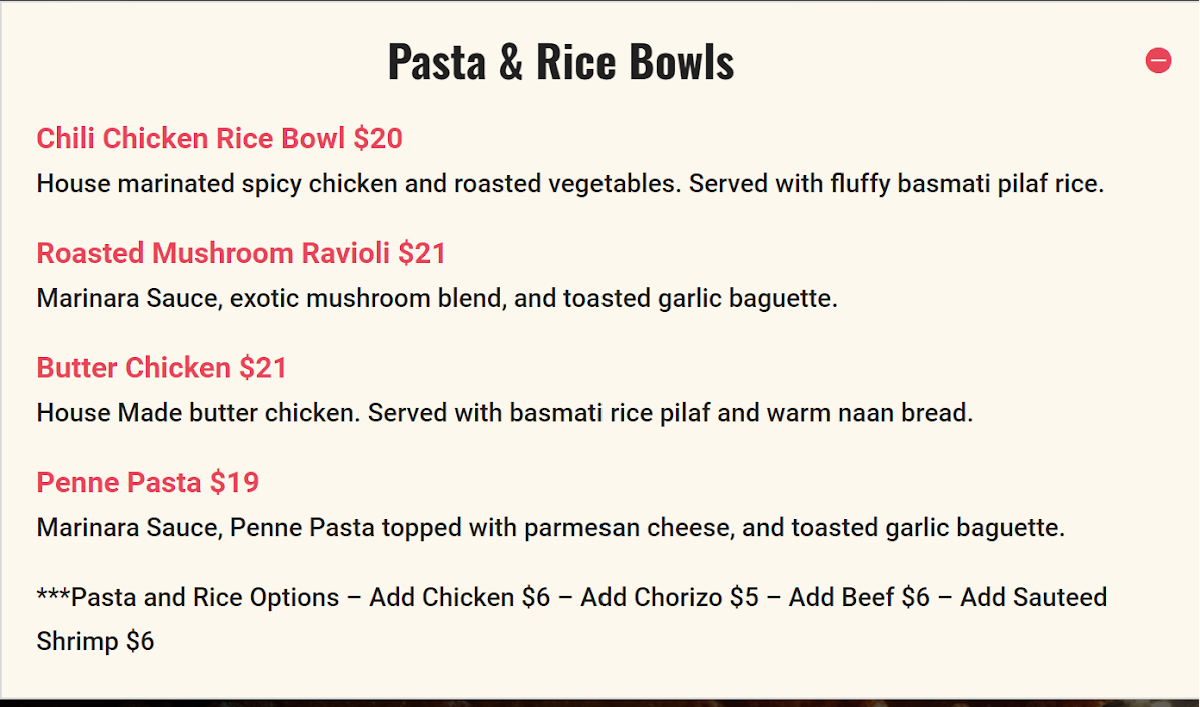 Menu, The Office Pub & Grill