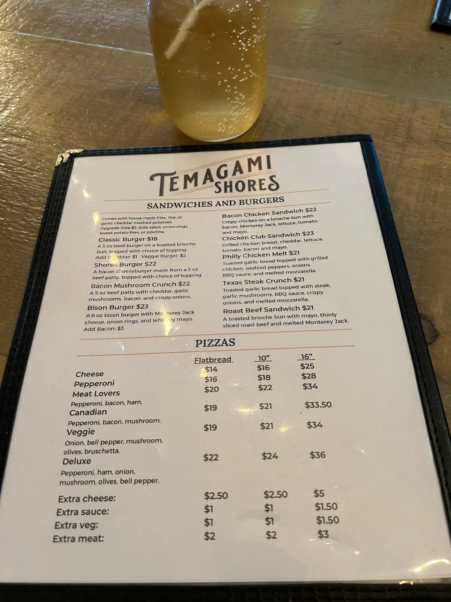 Menu, Temagami Shores Restaurant