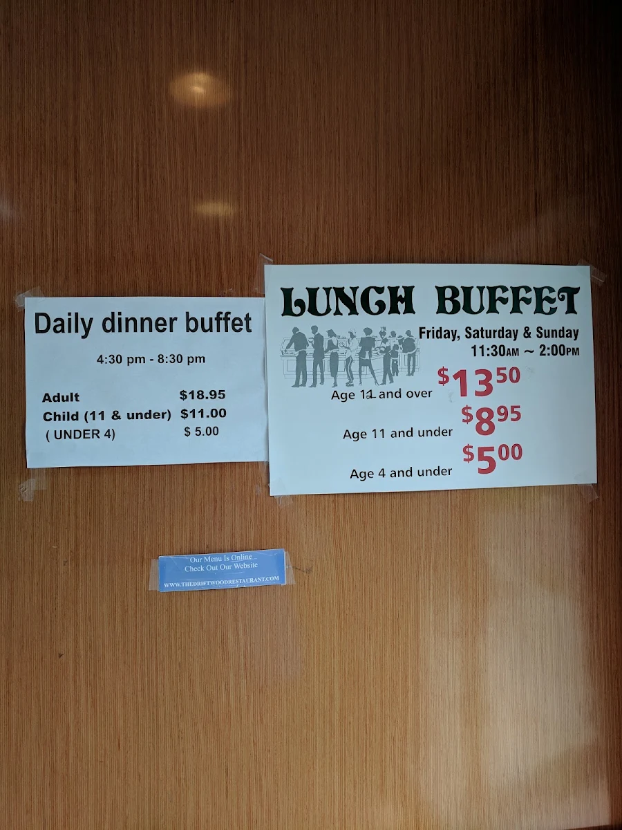 Menu, Driftwood Restaurant Campbell River