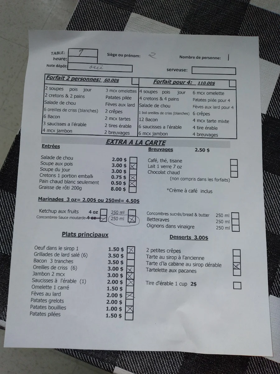 Menu, Érabliere L'Hermine Boutique & Bistro d'la Cabane