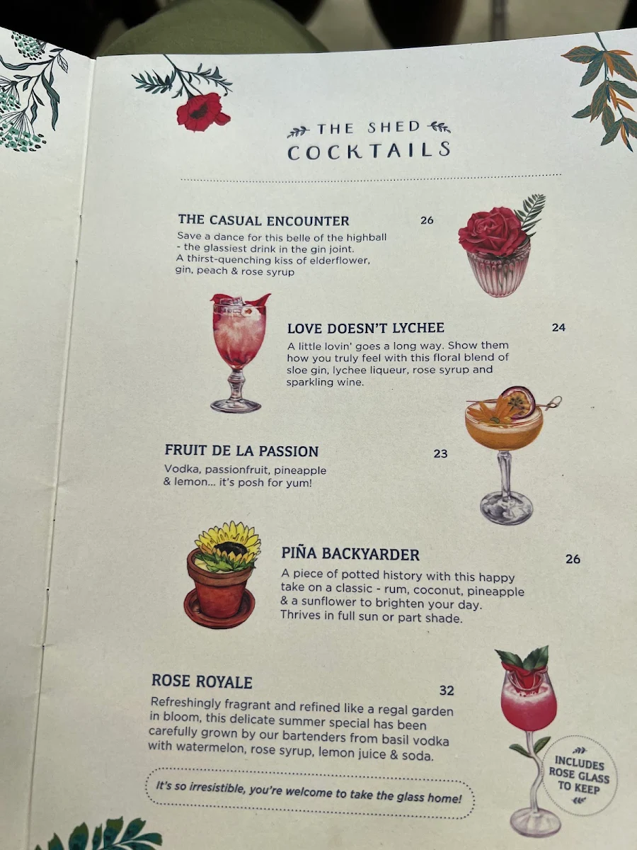 Menu, The Potting Shed at The Grounds