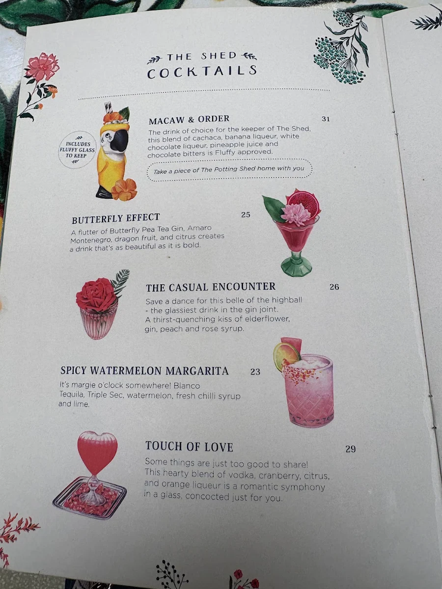 Menu, The Potting Shed at The Grounds