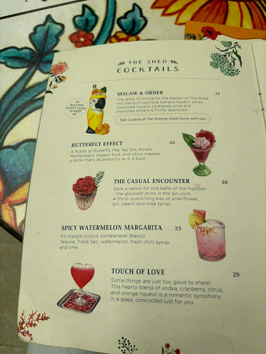 Menu, The Potting Shed at The Grounds
