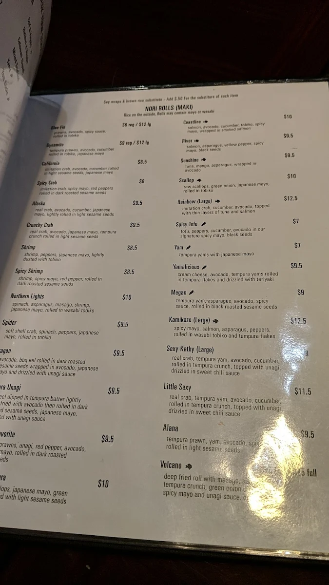 Menu, Blue Water Sushi