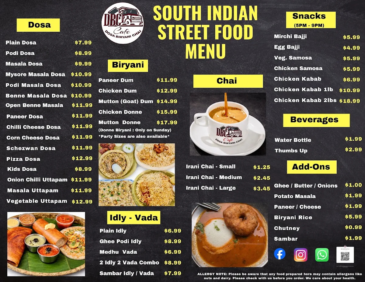 Menu, DBC Cafe Food Truck