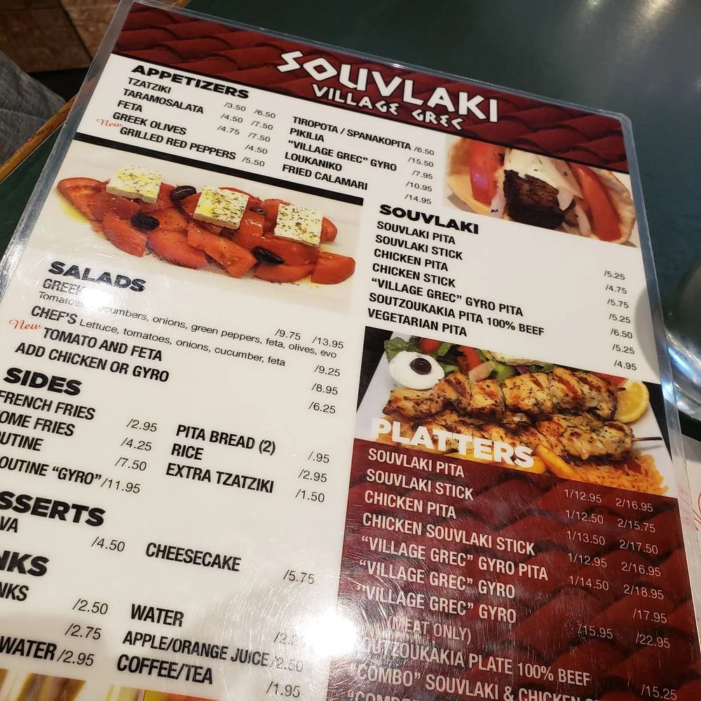 Menu, VILLAGE GREC SOUVLAKI