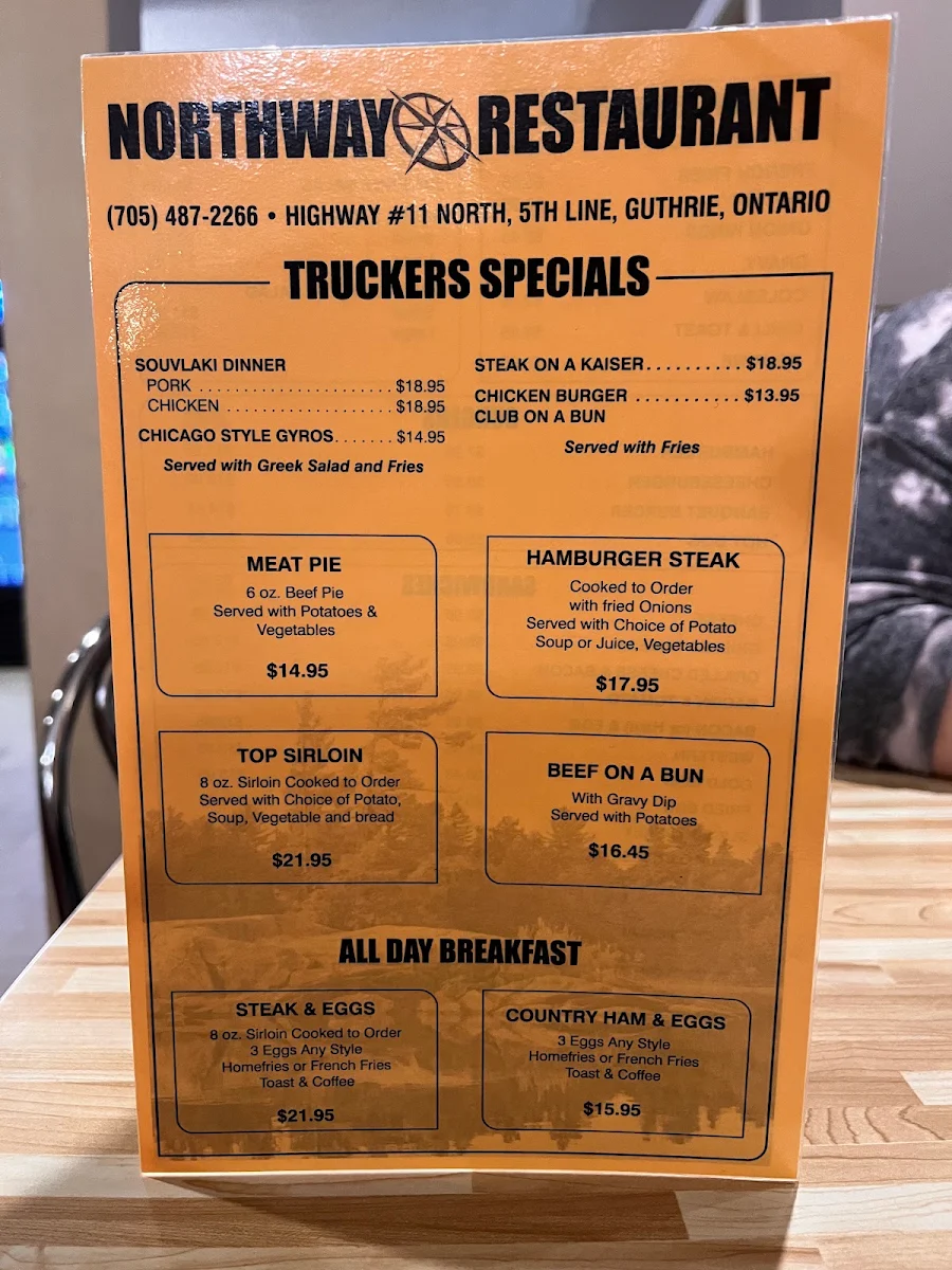 Menu, Northway Restaurant & Truck Stop
