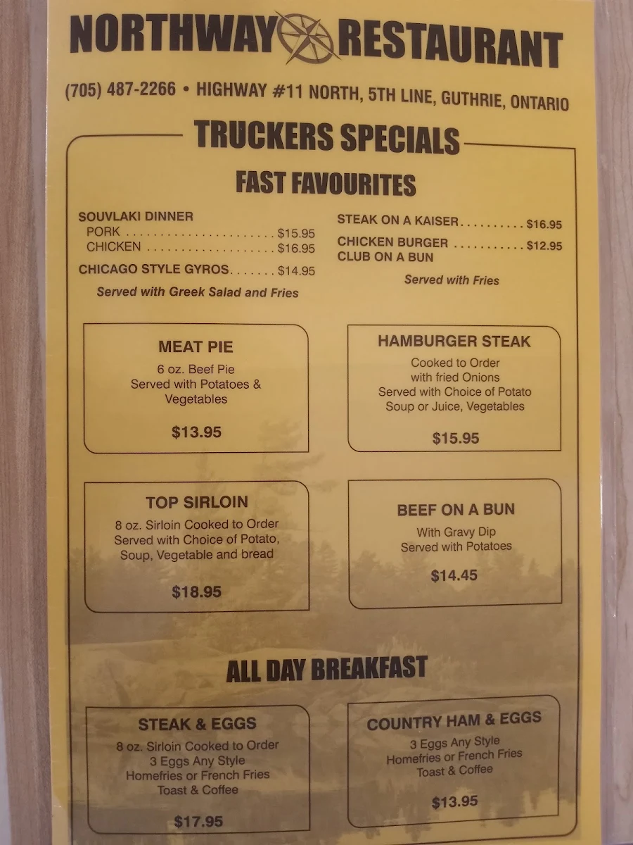 Menu, Northway Restaurant & Truck Stop