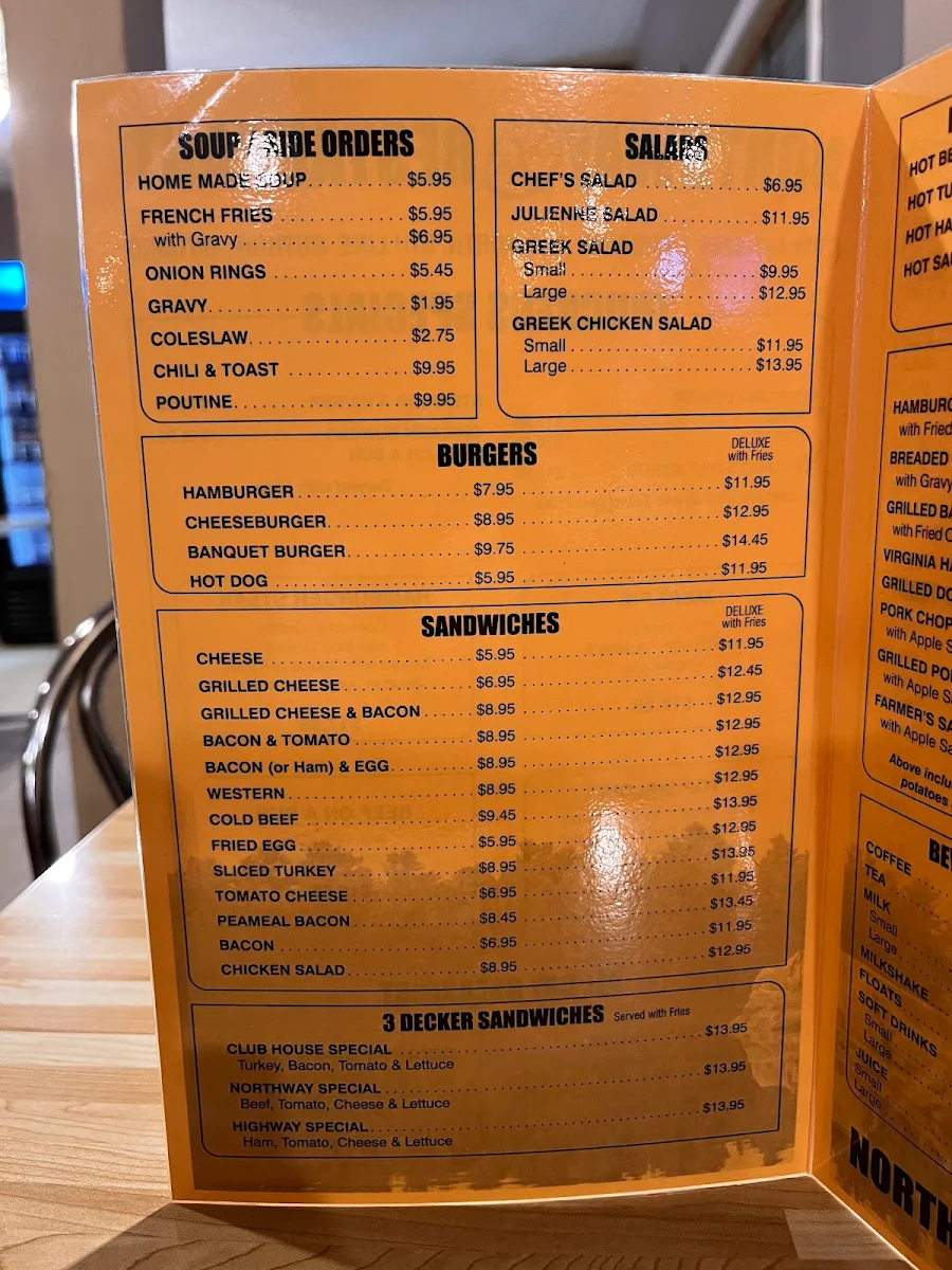 Menu, Northway Restaurant & Truck Stop