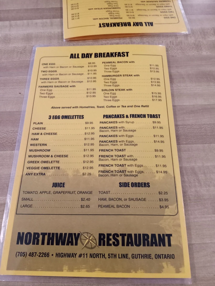 Menu, Northway Restaurant & Truck Stop
