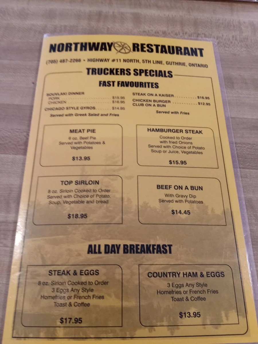Menu, Northway Restaurant & Truck Stop