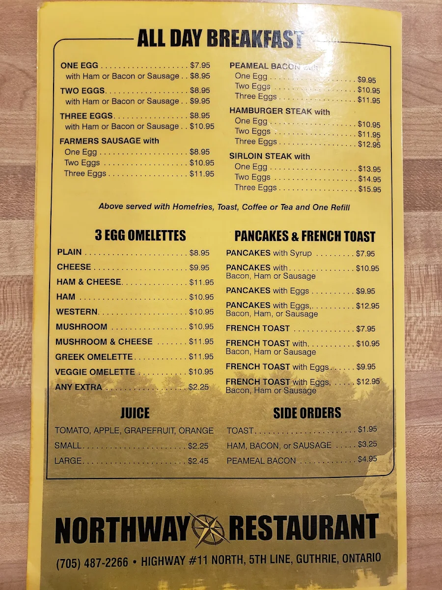 Menu, Northway Restaurant & Truck Stop