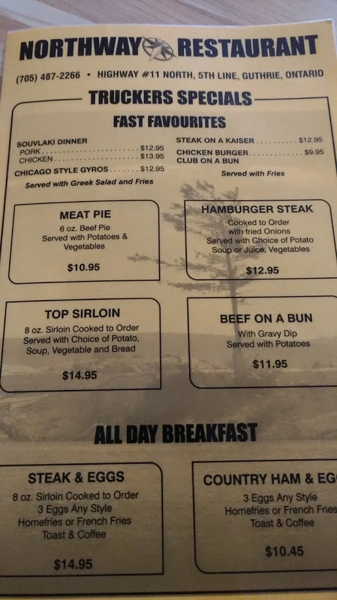 Menu, Northway Restaurant & Truck Stop