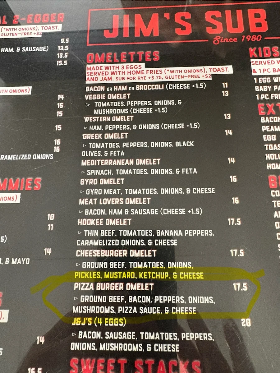 Menu, Jim's sub shop & Restaurant