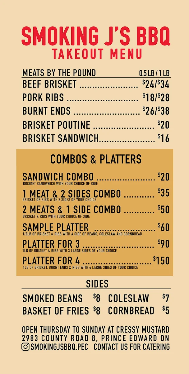 Menu, Smoking J’s BBQ