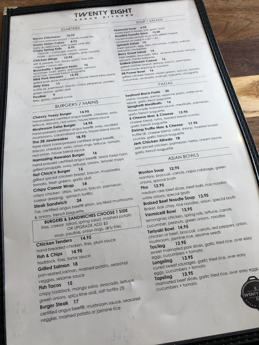 Menu, Twenty Eight Urban Kitchen