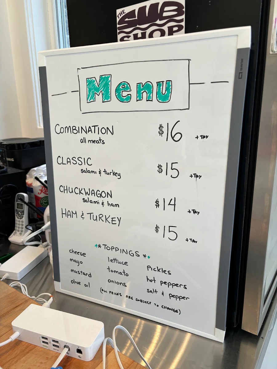 Menu, The C.P. Sub Shop