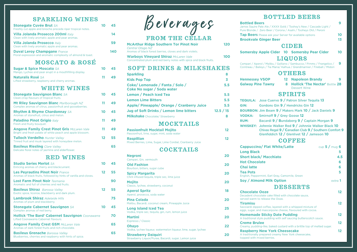 Menu, Dorsal by the Sea Restaurant, Bar, Grill, Coffee