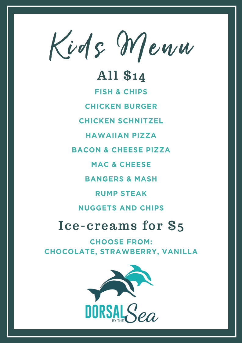 Menu, Dorsal by the Sea Restaurant, Bar, Grill, Coffee