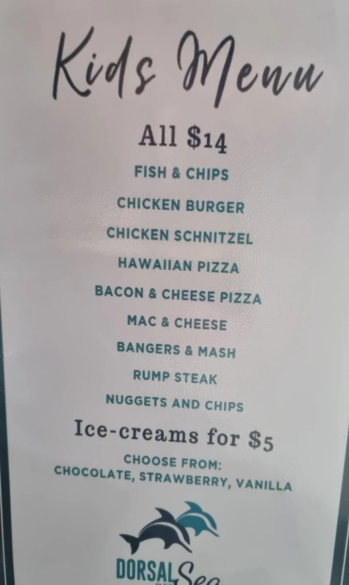 Menu, Dorsal by the Sea Restaurant, Bar, Grill, Coffee