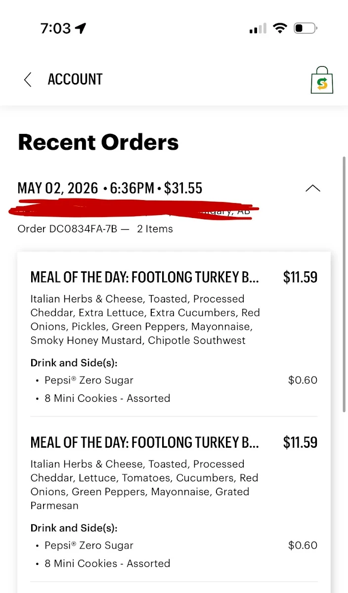 Menu, Subway