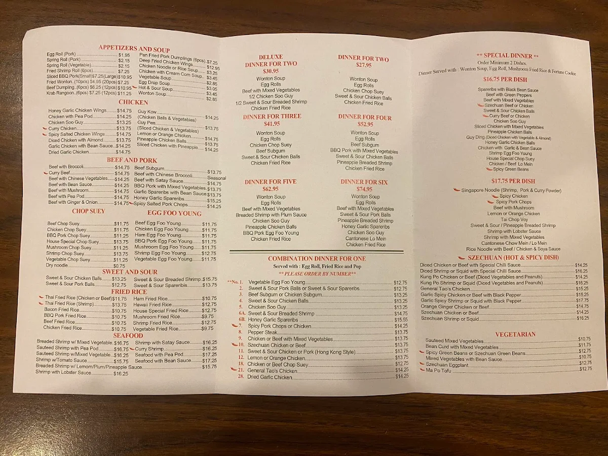 Menu, Tai Yan Palace