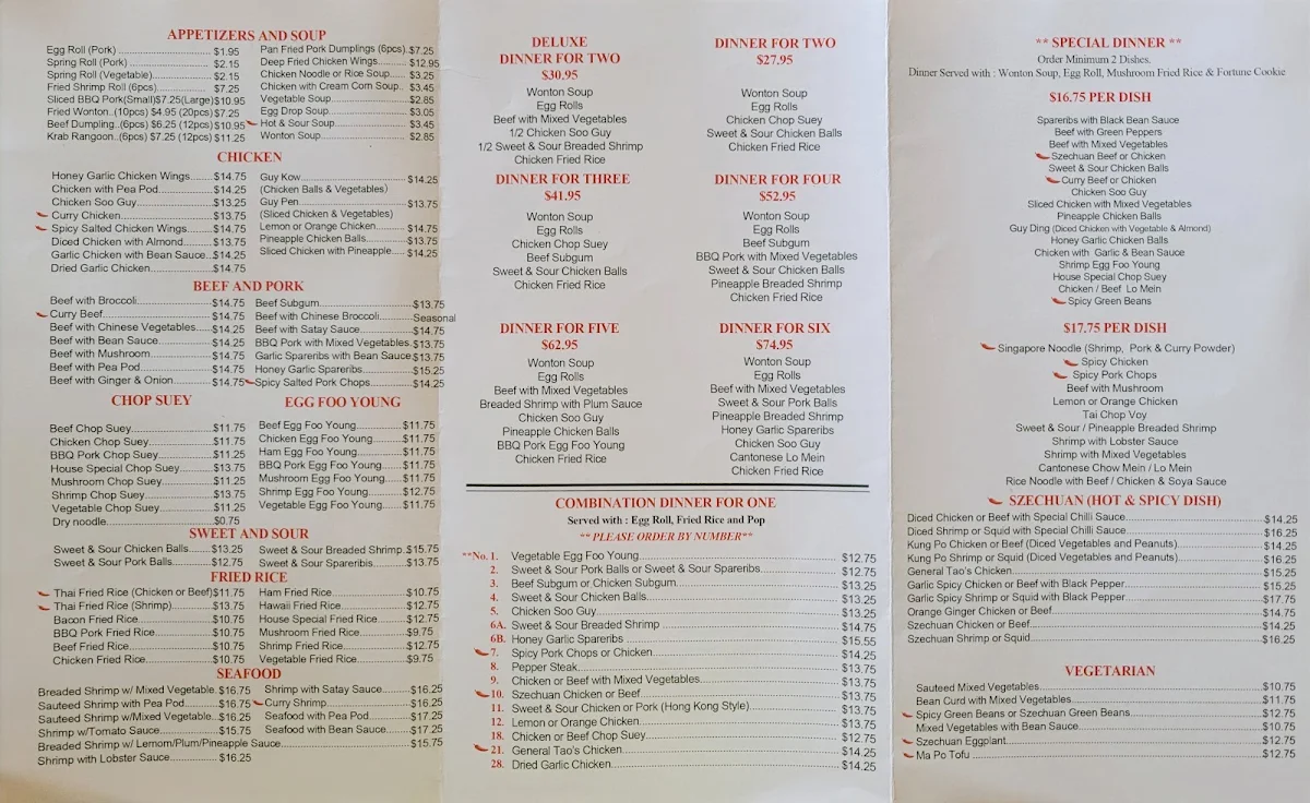 Menu, Tai Yan Palace