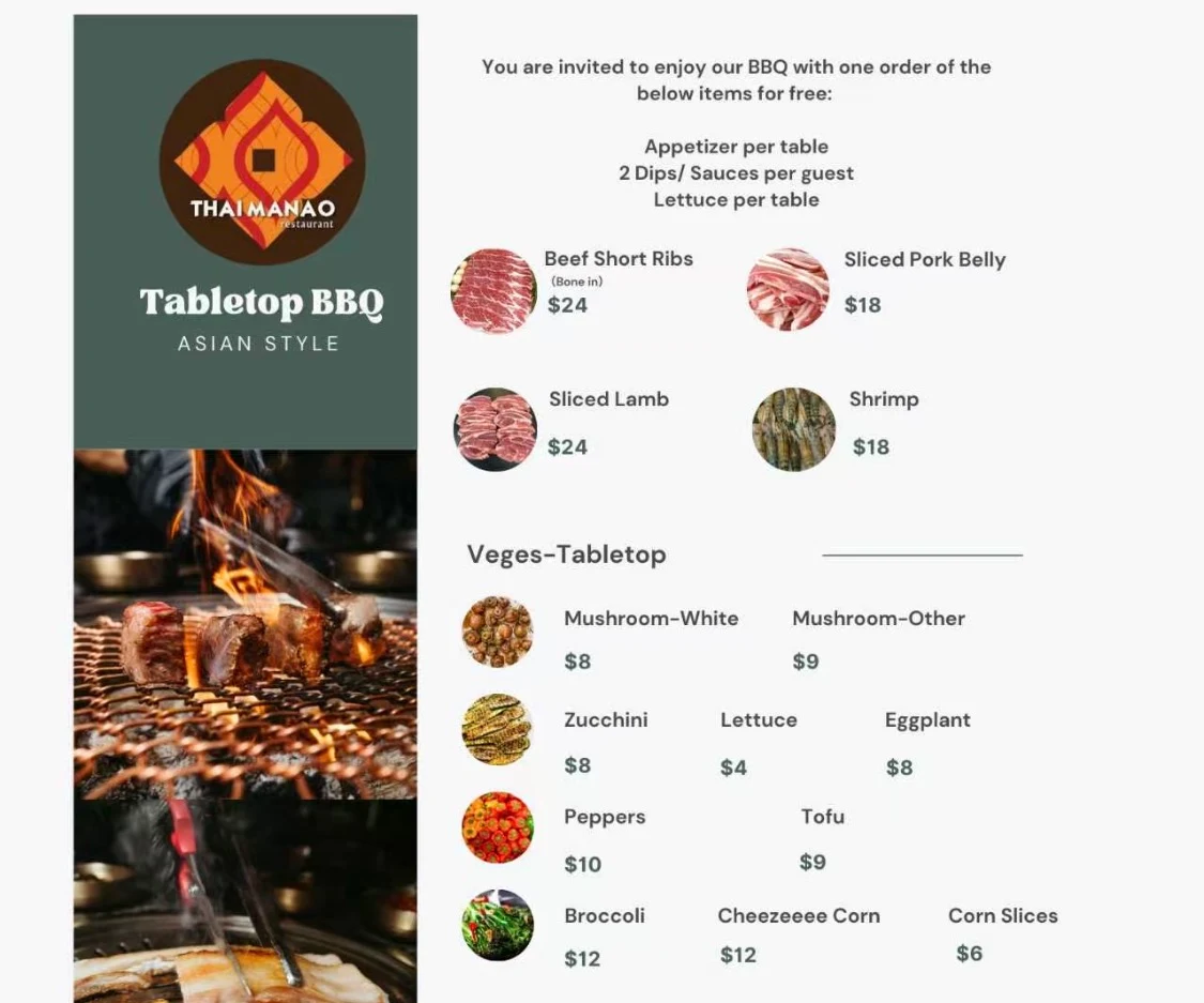 Menu, Thai Manao