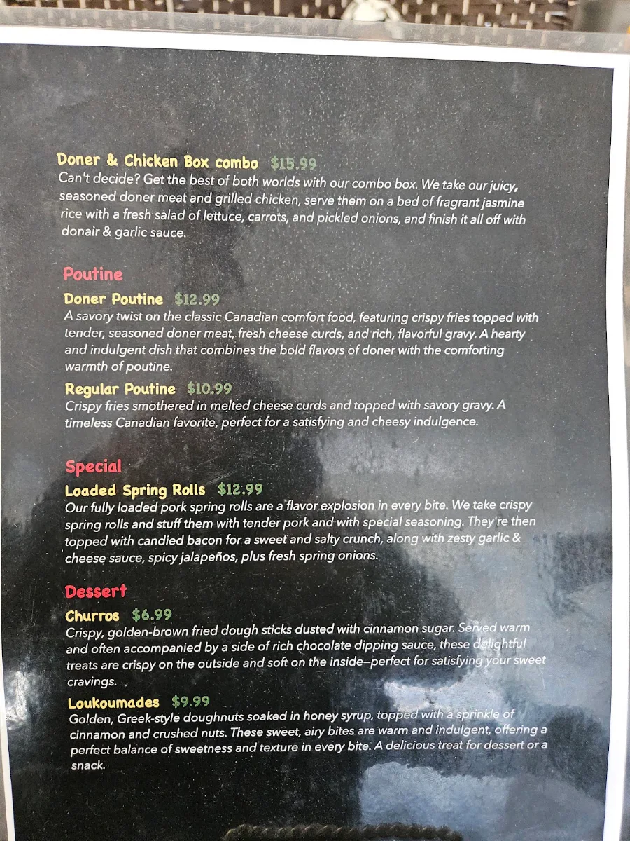 Menu, Paul's Döner Spot