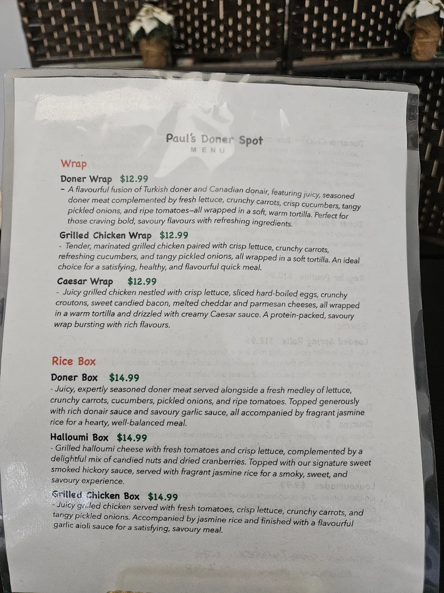 Menu, Paul's Döner Spot